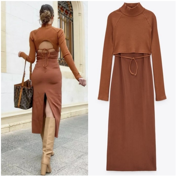 Zara Dresses & Skirts - NWT ZARA | Combination Back Vent Dress Brick